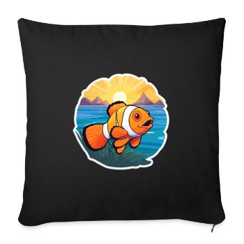 Poisson-clown aquarelle colorée dessin animé kawaii animal de compagnie - Housse de coussin décorative 45 x 45 cm - noir - Devant