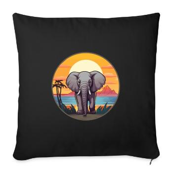 Éléphant Aquarelle Colorée Dessin Animé Kawaii Animal - Housse de coussin décorative 45 x 45 cm - noir - Devant