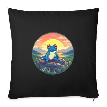 Grenouille Aquarelle Colorée Dessin Animé Kawaii Animal - Housse de coussin décorative 45 x 45 cm - noir - Devant