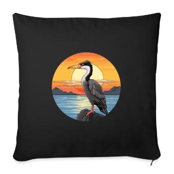 Cormoran aquarelle colorée dessin animé kawaii animal de compagnie - Housse de coussin décorative 45 x 45 cm - noir - Devant