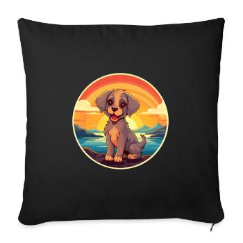 Chien Aquarelle Colorée Dessin Animé Kawaii Animal - Housse de coussin décorative 45 x 45 cm - noir - Devant