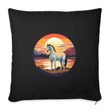 Cheval Aquarelle Colorée Dessin Animé Kawaii Animal - Housse de coussin décorative 45 x 45 cm - noir - Devant