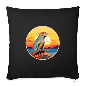 Iguana Colorful Watercolor Cartoon Kawaii Animal - Sofa pillowcase 17,3'' x 17,3'' (45 x 45 cm) - black - Front