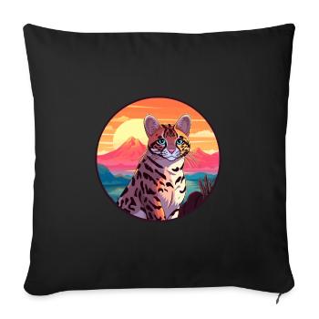 Ocelot Colorful Watercolor Cartoon Kawaii Animal - Sofa pillowcase 17,3'' x 17,3'' (45 x 45 cm) - black - Front