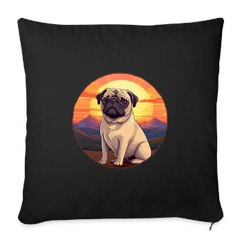 Pug Dog Colorful Watercolor Cartoon Kawaii Animal - Sofa pillowcase 17,3'' x 17,3'' (45 x 45 cm) - black - Front