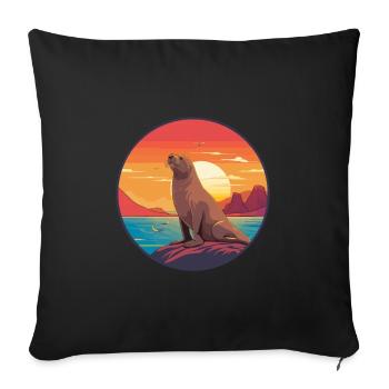 Lion de mer coloré aquarelle dessin animé kawaii animal - Housse de coussin décorative 45 x 45 cm - noir - Devant