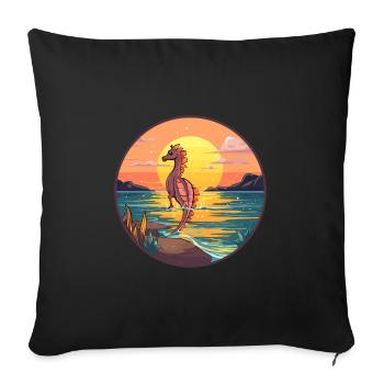 Seahorse Colorful Watercolor Cartoon Kawaii Animal - Sofa pillowcase 17,3'' x 17,3'' (45 x 45 cm) - black - Front