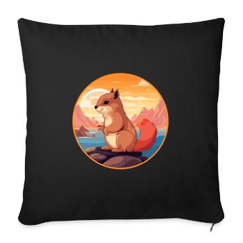 Squirrel Colorful Watercolor Cartoon Kawaii Animal - Sofa pillowcase 17,3'' x 17,3'' (45 x 45 cm) - black - Front