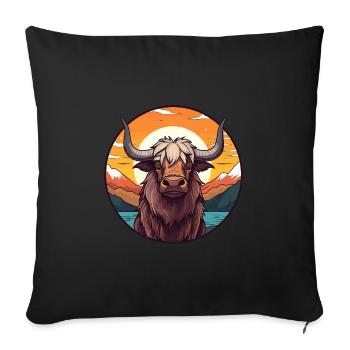 Yak Aquarelle Colorée Dessin Animé Kawaii Animal - Housse de coussin décorative 45 x 45 cm - noir - Devant