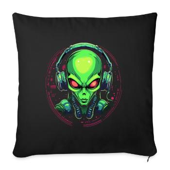 Alien avec des écouteurs Extraterrestrial DJ Music - Housse de coussin décorative 45 x 45 cm - noir - Devant