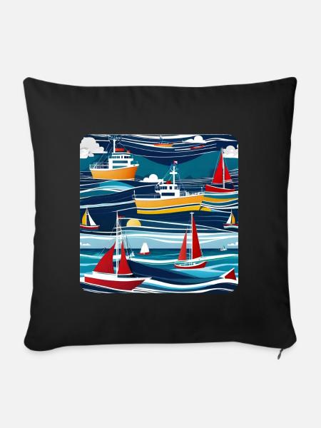 Boote und Schiffe - Sofakissenbezug 45 x 45 cm - Schwarz