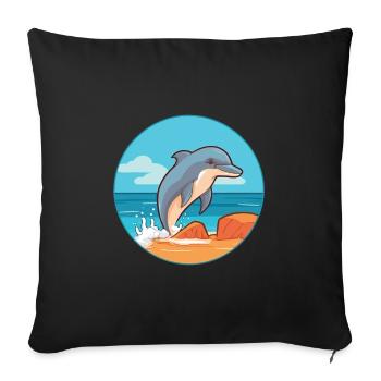 Dolphin Watercolor Cartoon Kawaii Clipart Animal - Sofa pillowcase 17,3'' x 17,3'' (45 x 45 cm) - black - Front