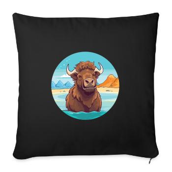 Bison Watercolor Cartoon Kawaii Clipart Animal - Sofa pillowcase 17,3'' x 17,3'' (45 x 45 cm) - black - Front