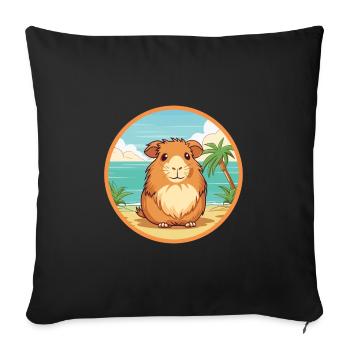 Cochon d’Inde aquarelle dessin animé Kawaii Clipart animal de compagnie - Housse de coussin décorative 45 x 45 cm - noir - Devant