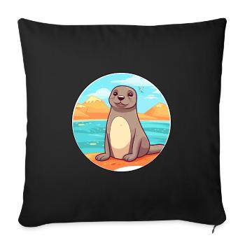 Seal Watercolor Cartoon Kawaii Clipart Animal - Sofa pillowcase 17,3'' x 17,3'' (45 x 45 cm) - black - Front