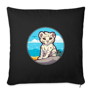 Léopard des neiges aquarelle dessin animé Kawaii Clipart animal de compagnie - Housse de coussin décorative 45 x 45 cm - noir - Devant