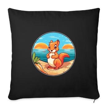écureuil aquarelle dessin animé Kawaii Clipart Animal - Housse de coussin décorative 45 x 45 cm - noir - Devant