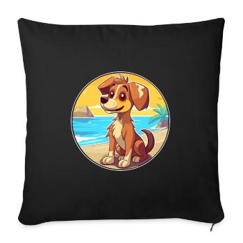 Chien aquarelle dessin animé Kawaii Clipart Animal - Housse de coussin décorative 45 x 45 cm - noir - Devant