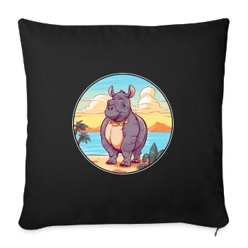 Rhino Watercolor Cartoon Kawaii Clipart Animal - Sofa pillowcase 17,3'' x 17,3'' (45 x 45 cm) - black - Front