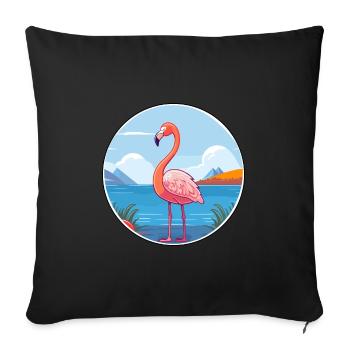 Flamant rose aquarelle dessin animé Kawaii Clipart Animal - Housse de coussin décorative 45 x 45 cm - noir - Devant