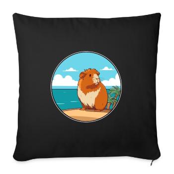 Cochon d’Inde aquarelle dessin animé Kawaii Clipart animal de compagnie - Housse de coussin décorative 45 x 45 cm - noir - Devant