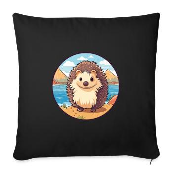 Hedgehog Watercolor Cartoon Kawaii Clipart Animal - Sofa pillowcase 17,3'' x 17,3'' (45 x 45 cm) - black - Front