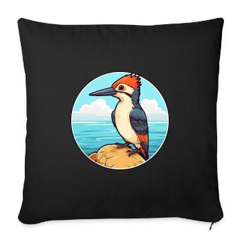 Pic aquarelle dessin animé Kawaii Clipart animal de compagnie - Housse de coussin décorative 45 x 45 cm - noir - Devant