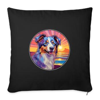 Berger Australien Chien Race Coloré Cartoon Wat - Housse de coussin décorative 45 x 45 cm - noir - Devant