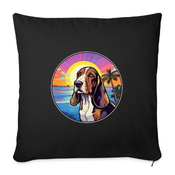 Basset Artesien Normand Dog Breed Colorful Cartoon - Sofa pillowcase 17,3'' x 17,3'' (45 x 45 cm) - black - Front