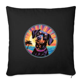 Noir Tan chien race coloré dessin animé aquarelle - Housse de coussin décorative 45 x 45 cm - noir - Devant