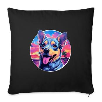 Blue Heeler Dog Breed Colorful Cartoon Watercolor - Sofa pillowcase 17,3'' x 17,3'' (45 x 45 cm) - black - Front