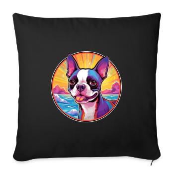 Boston Terrier Hunderasse Bunte Karikatur Watercol - Sofakissenbezug 45 x 45 cm - Schwarz - Vorne