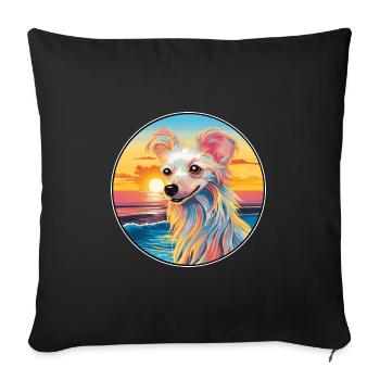 Chien chinois à crête race coloré dessin animé Waterco - Housse de coussin décorative 45 x 45 cm - noir - Devant