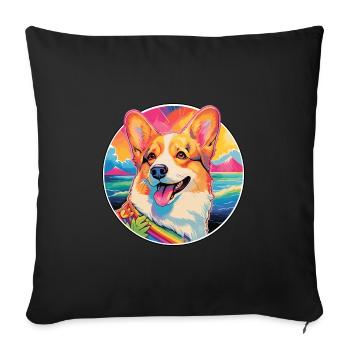 Corgi Hunderasse Bunte Karikatur Aquarell - Sofakissenbezug 45 x 45 cm - Schwarz - Vorne