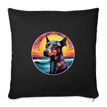 Doberman chien race coloré dessin animé aquarelle - Housse de coussin décorative 45 x 45 cm - noir - Devant