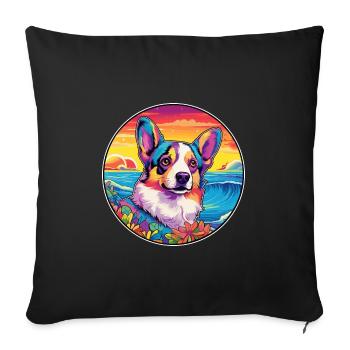 Strickjacke Welsh Corgi Hunderasse Bunte Karikatur Wa - Sofakissenbezug 45 x 45 cm - Schwarz - Vorne