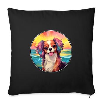 Continental Toy Spaniel Chien Race Coloré Dessin Animé - Housse de coussin décorative 45 x 45 cm - noir - Devant