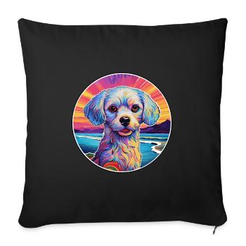 Chinesische kaiserliche Hunderasse bunte Karikatur Wasserc - Sofakissenbezug 45 x 45 cm - Schwarz - Vorne