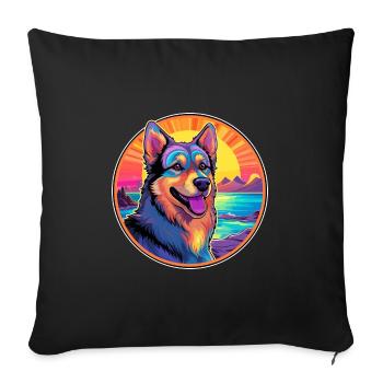 Race de chien de berger croate Eau de dessin animé coloré - Housse de coussin décorative 45 x 45 cm - noir - Devant