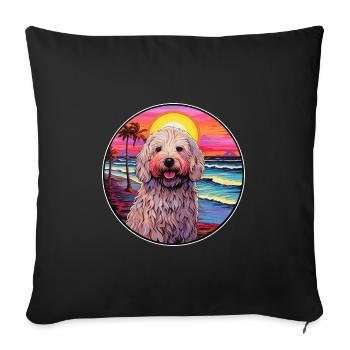 Komondor Dog Breed Aquarelle de dessin animé coloré - Housse de coussin décorative 45 x 45 cm - noir - Devant