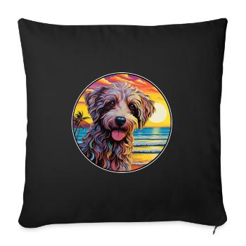 Labradoodle Dog Breed Colorful Cartoon Watercolor - Sofa pillowcase 17,3'' x 17,3'' (45 x 45 cm) - black - Front