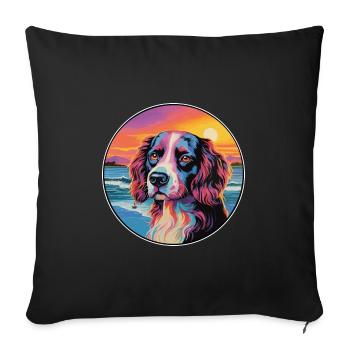 Landseer chien race coloré dessin animé aquarelle - Housse de coussin décorative 45 x 45 cm - noir - Devant