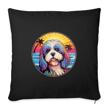 Lhasa Apso Dog Breed Colorful Cartoon Watercolor - Sofa pillowcase 17,3'' x 17,3'' (45 x 45 cm) - black - Front