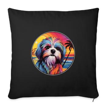 Maltais Shih Tzu Race De Chien Coloré Cartoon Waterc - Housse de coussin décorative 45 x 45 cm - noir - Devant