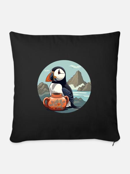 Papageientaucher - Sofakissenbezug 45 x 45 cm - Schwarz