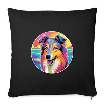 Rough Collie chien race coloré dessin animé aquarelle - Housse de coussin décorative 45 x 45 cm - noir - Devant