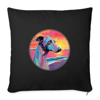 Rampur Greyhound Chien Race Coloré Cartoon Waterc - Housse de coussin décorative 45 x 45 cm - noir - Devant