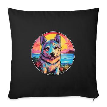 Tamaskan Dog Breed Colorful Cartoon Watercolor - Sofa pillowcase 17,3'' x 17,3'' (45 x 45 cm) - black - Front