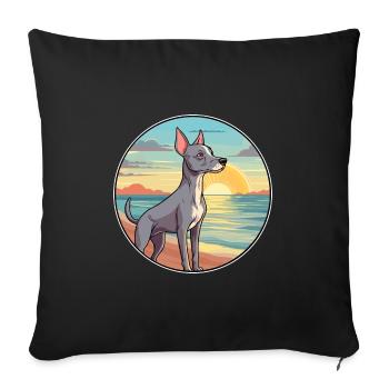 American Hairless Terrier Chien Race Dessin Animé Pet - Housse de coussin décorative 45 x 45 cm - noir - Devant