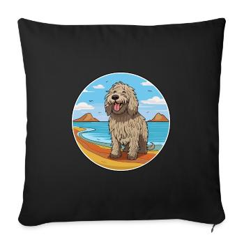 Bergamasco Chien de berger race chien dessin animé Kawaii chien - Housse de coussin décorative 45 x 45 cm - noir - Devant